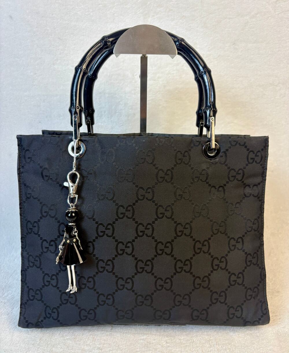 Gucci Vintage GG Bamboo Shopper Tote in Black Nylon, Tom Ford Era